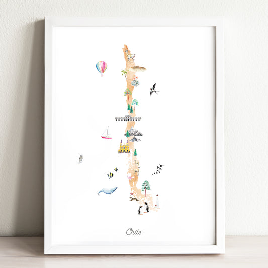 Chile Illustrated Map Art Print