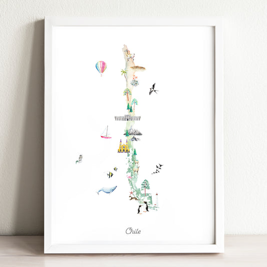 Chile Illustrated Map Art Print