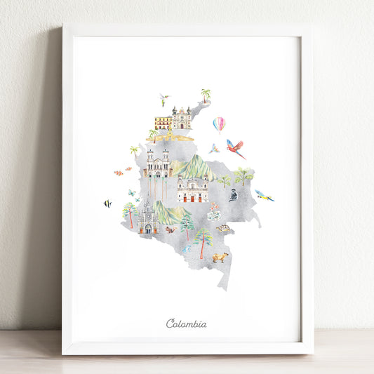 Colombia Illustrated Map Art Print