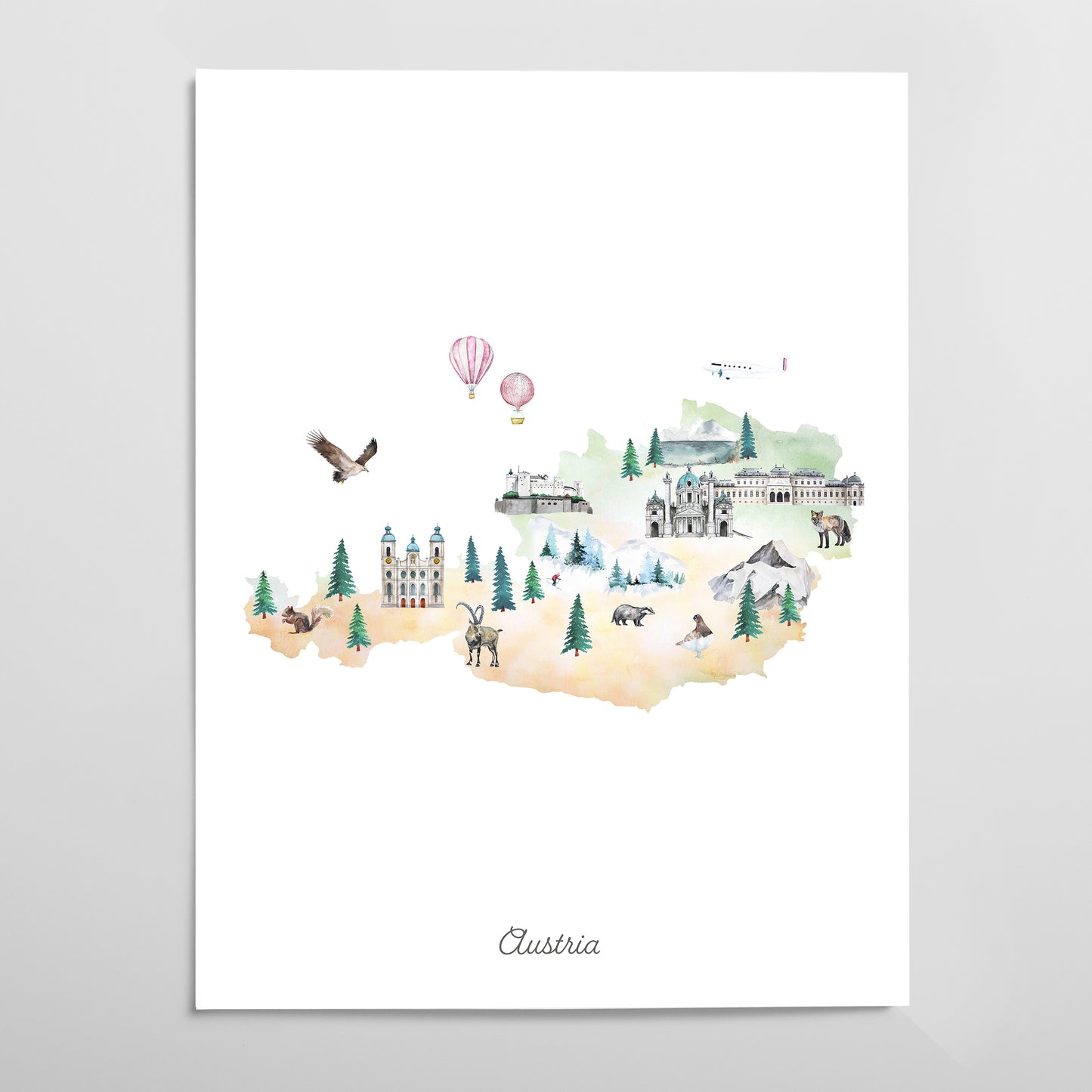 Austria Illustrated Map Art Print