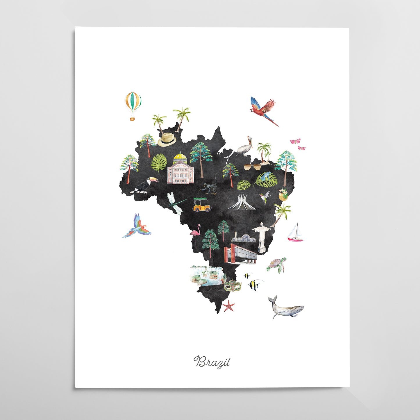 Brazil Illustrated Map Art Print
