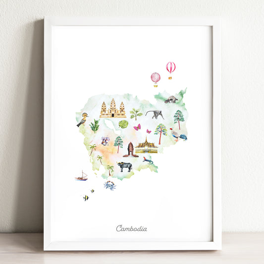 Cambodia Illustrated Map Art Print