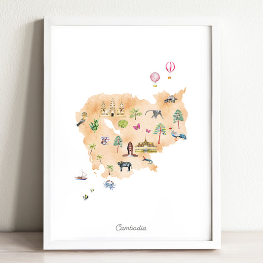 Cambodia Illustrated Map Art Print
