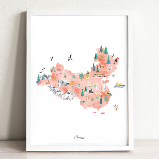 China Illustrated Map Art Print