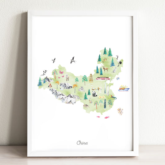 China Illustrated Map Art Print