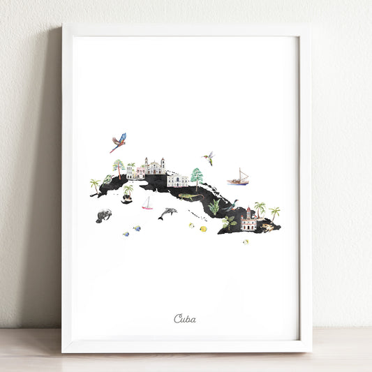 Cuba Illustrated Map Art Print