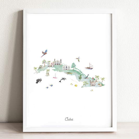 Cuba Illustrated Map Art Print