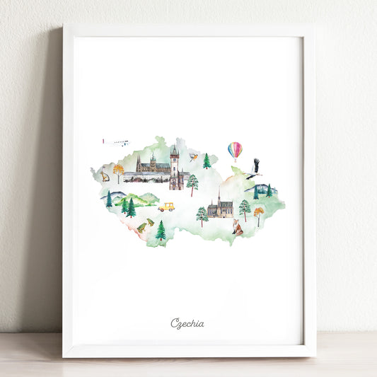 Czechia Illustrated Map Art Print