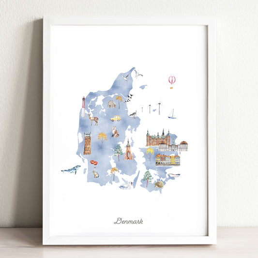 Denmark Illustrated Map Art Print