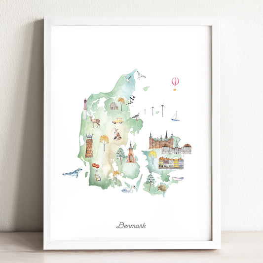 Denmark Illustrated Map Art Print