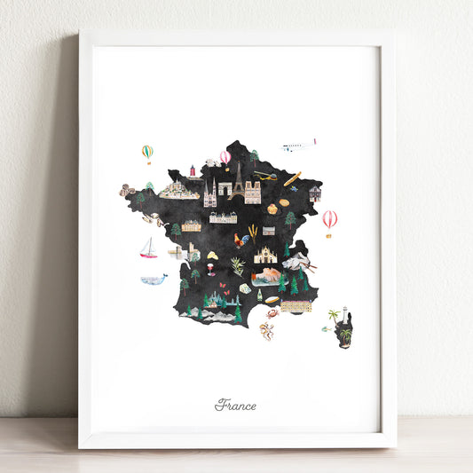 France Illustrated Map Art Print