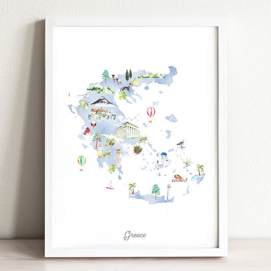 Greece Illustrated Map Art Print
