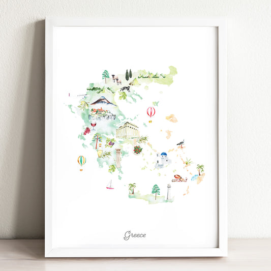 Greece Illustrated Map Art Print