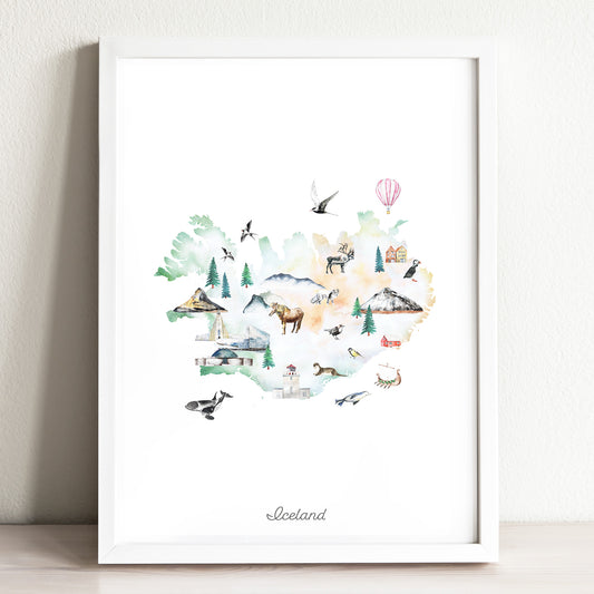 Iceland Illustrated Map Art Print