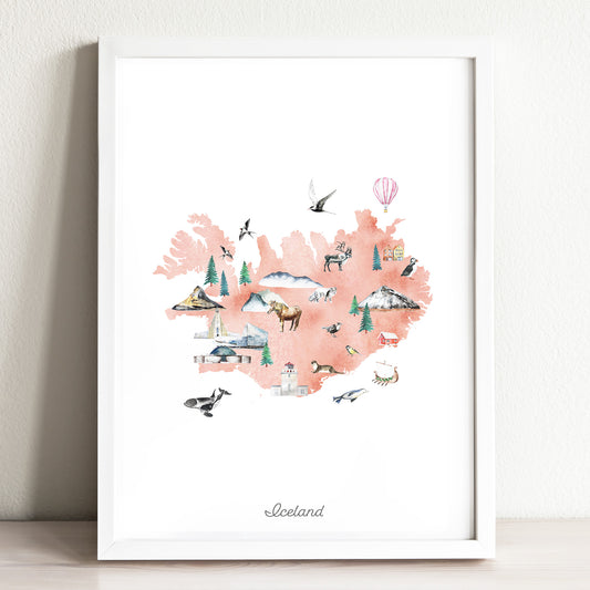 Iceland Illustrated Map Art Print