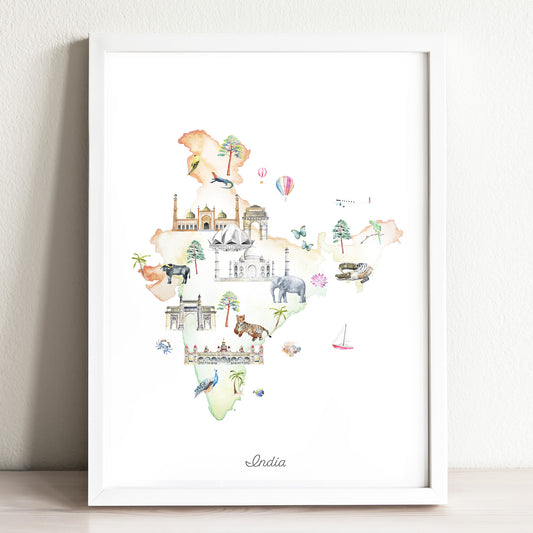 India Illustrated Map Art Print