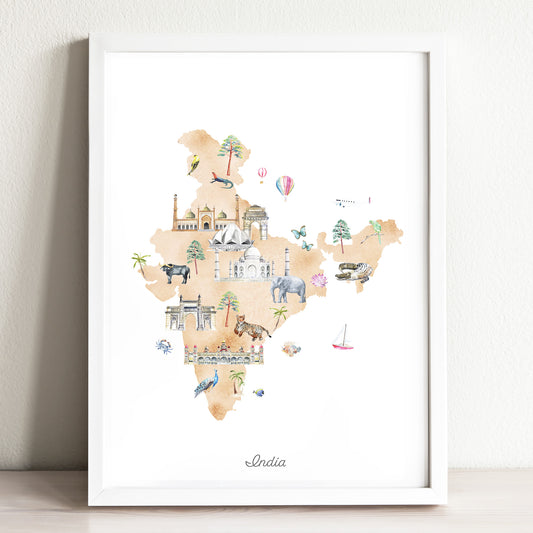 India Illustrated Map Art Print