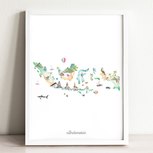 Indonesia Illustrated Map Art Print