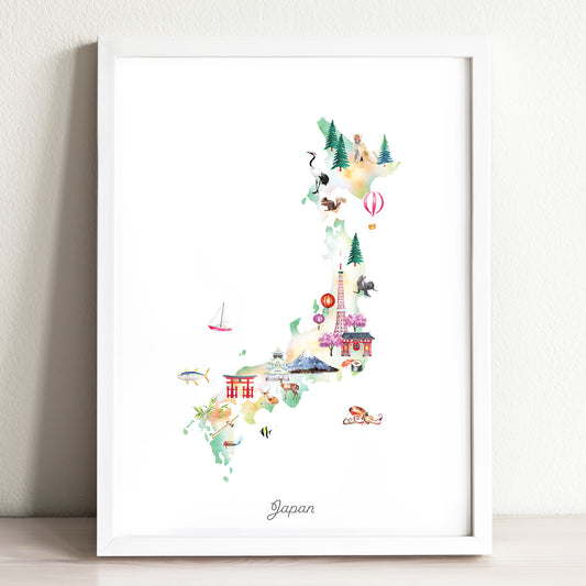 Japan Illustrated Map Art Print