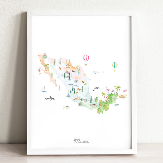 Mexico Illustrated Map Art Print