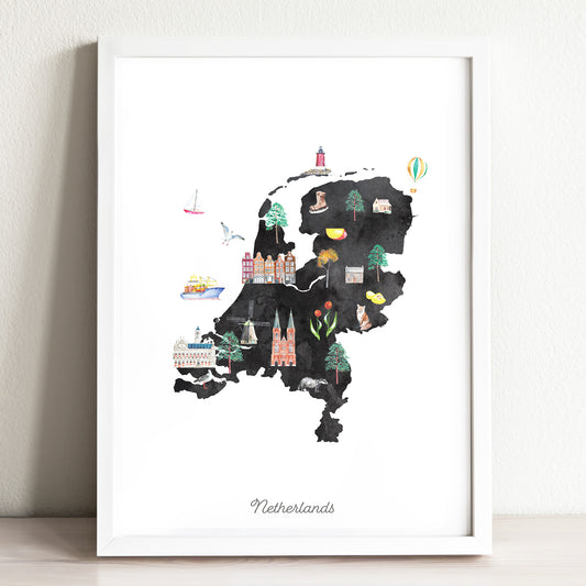 Netherlands Illustrated Map Art Print