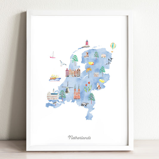 Netherlands Illustrated Map Art Print