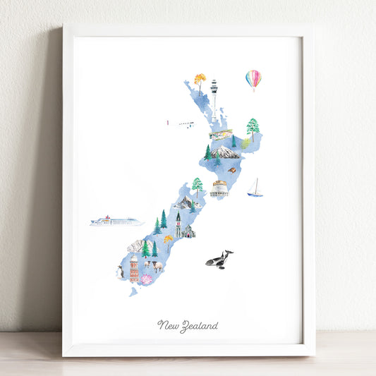 New Zealand Illustrated Map Art Print
