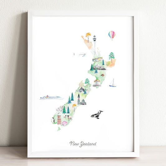 New Zealand Illustrated Map Art Print