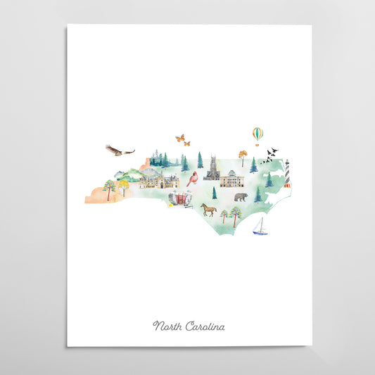North Carolina Illustrated State Map Art Print