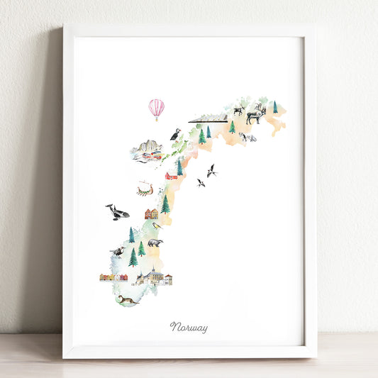 Norway Illustrated Map Art Print
