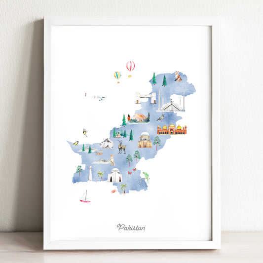 Pakistan Illustrated Map Art Print