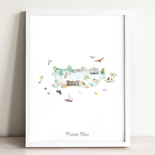 Puerto Rico Illustrated Map Art Print