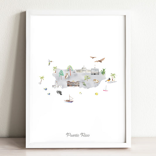 Puerto Rico Illustrated Map Art Print