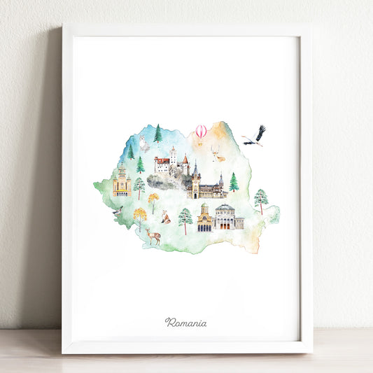 Romania Illustrated Map Art Print