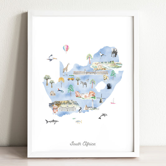 South Africa Illustrated Map Art Print