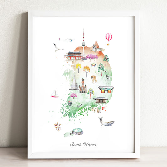 South Korea Illustrated Map Art Print
