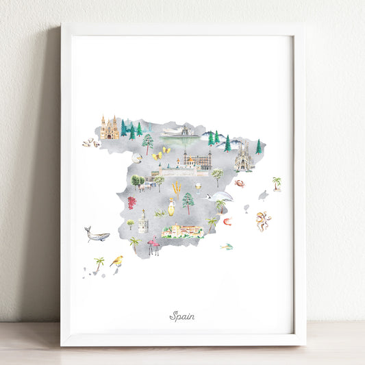 Spain Illustrated Map Art Print