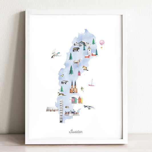 Sweden Illustrated Map Art Print