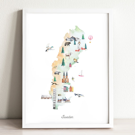 Sweden Illustrated Map Art Print