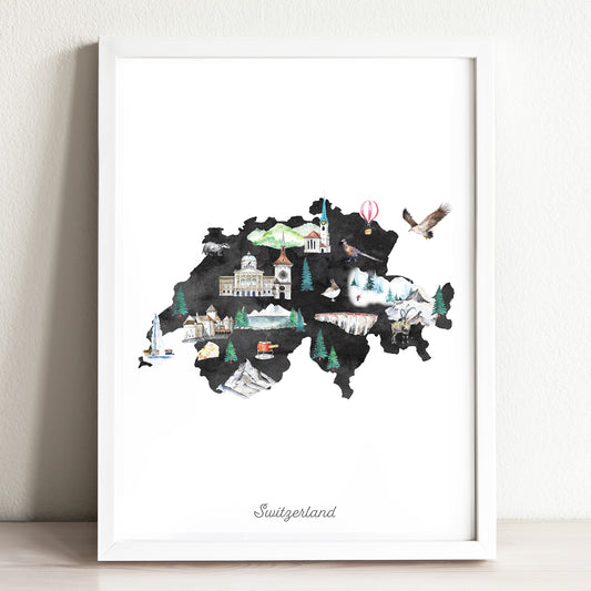 Switzerland Illustrated Map Art Print