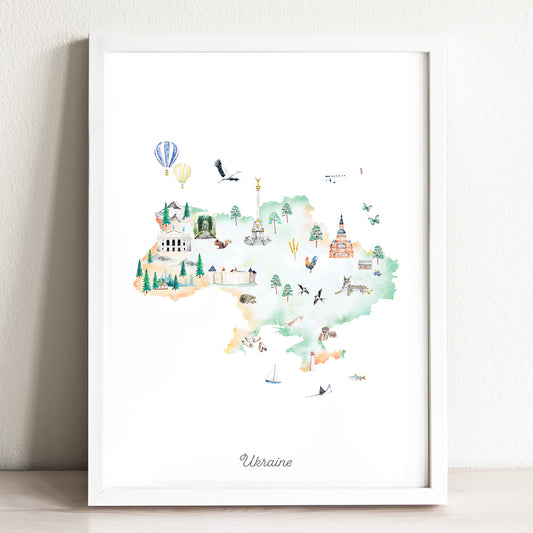 Ukraine Illustrated Map Art Print