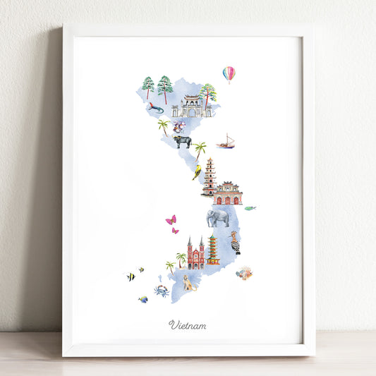 Vietnam Illustrated Map Art Print