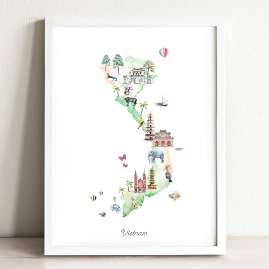 Vietnam Illustrated Map Art Print
