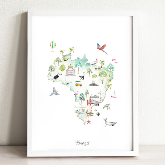 Brazil Illustrated Map Art Print