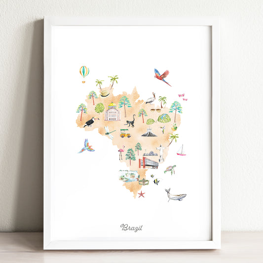 Brazil Illustrated Map Art Print