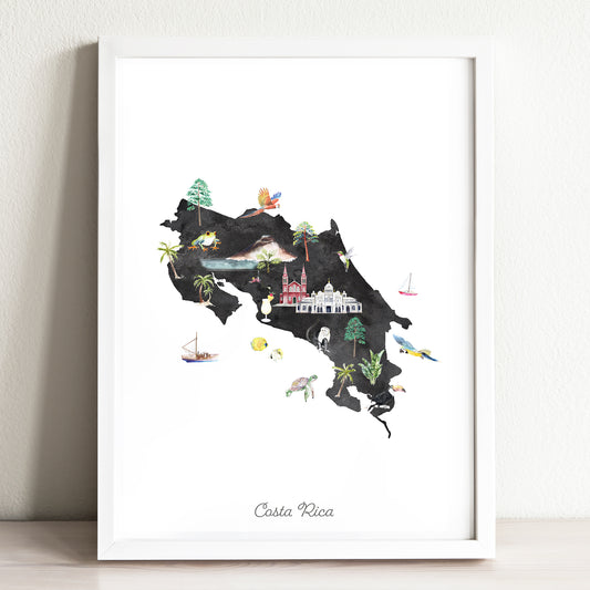 Costa Rica Illustrated Map Art Print