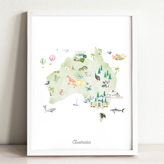 Australia Illustrated Map Art Print