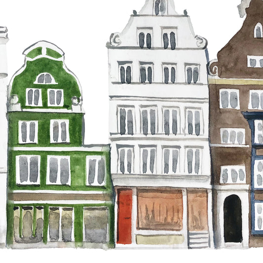 Hamburg Old Town Streetscape Illustrated Art Print