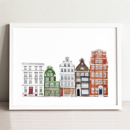 Hamburg Old Town Streetscape Illustrated Art Print