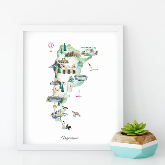 Argentina Illustrated Map Art Print